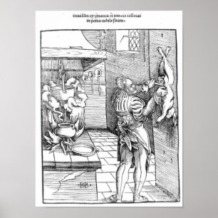 Uitzicht van een keuken uit de zestiende eeuw met poster