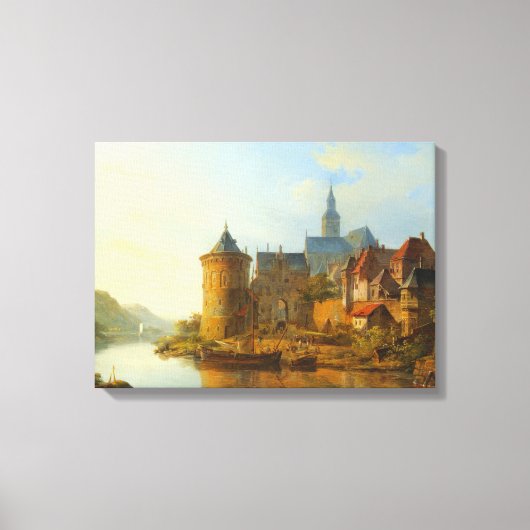 Uitzicht van een Nederlandse stad langs de Rijn Canvas Afdruk (Voorkant)