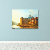 Uitzicht van een Nederlandse stad langs de Rijn Canvas Afdruk (Insitu (Houten vloer))
