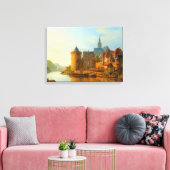 Uitzicht van een Nederlandse stad langs de Rijn Canvas Afdruk (Insitu (Woonkamer))