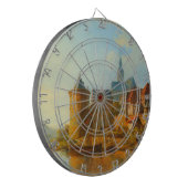 Uitzicht van een Nederlandse stad langs de Rijn Dartbord (Voorkant Links)
