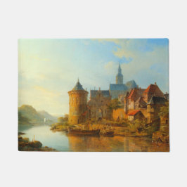 Uitzicht van een Nederlandse stad langs de Rijn Deurmat