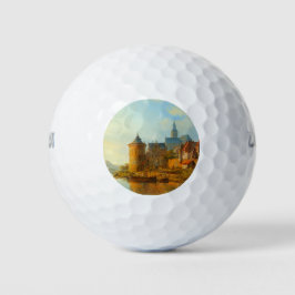 Uitzicht van een Nederlandse stad langs de Rijn Golfballen