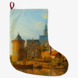 Uitzicht van een Nederlandse stad langs de Rijn Grote Kerstsok