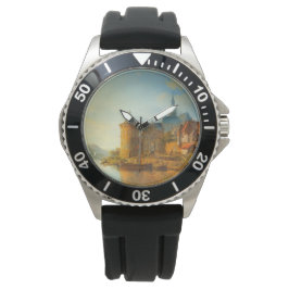 Uitzicht van een Nederlandse stad langs de Rijn Horloge