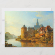 Uitzicht van een Nederlandse stad langs de Rijn