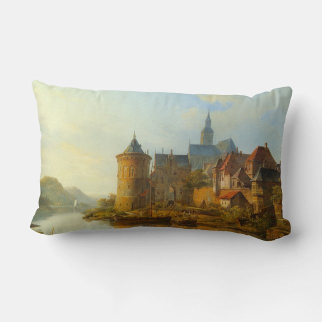 Uitzicht van een Nederlandse stad langs de Rijn Kussen (Achterkant)