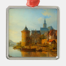 Uitzicht van een Nederlandse stad langs de Rijn Metalen Ornament