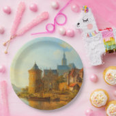 Uitzicht van een Nederlandse stad langs de Rijn Papieren Bordje (Feest)