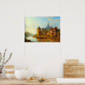Uitzicht van een Nederlandse stad langs de Rijn Poster (Keuken)