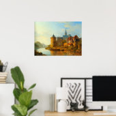 Uitzicht van een Nederlandse stad langs de Rijn Poster (Thuiskantoor)