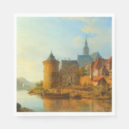 Uitzicht van een Nederlandse stad langs de Rijn Servet