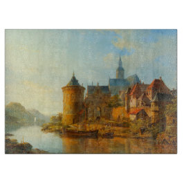 Uitzicht van een Nederlandse stad langs de Rijn Snijplank