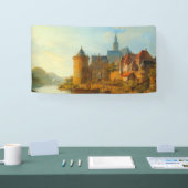 Uitzicht van een Nederlandse stad langs de Rijn Spandoek (Beurs)