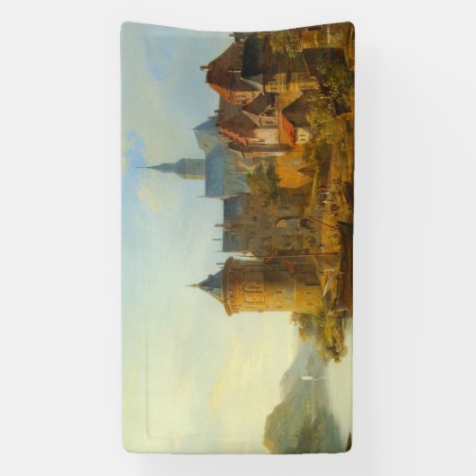 Uitzicht van een Nederlandse stad langs de Rijn Spandoek (Verticaal)