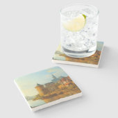 Uitzicht van een Nederlandse stad langs de Rijn Stenen Onderzetter (Zijkant)