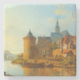 Uitzicht van een Nederlandse stad langs de Rijn Stenen Onderzetter