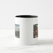 Uitzicht van een Oranje boomgaard met bergen Mok (Midden)