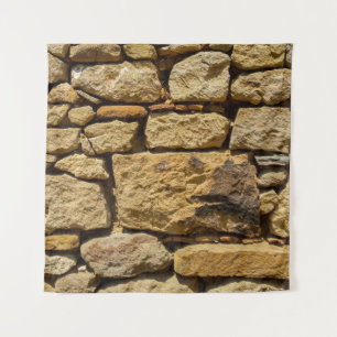 Uitzicht van een oude muur met geel stonesabstract wandkleed