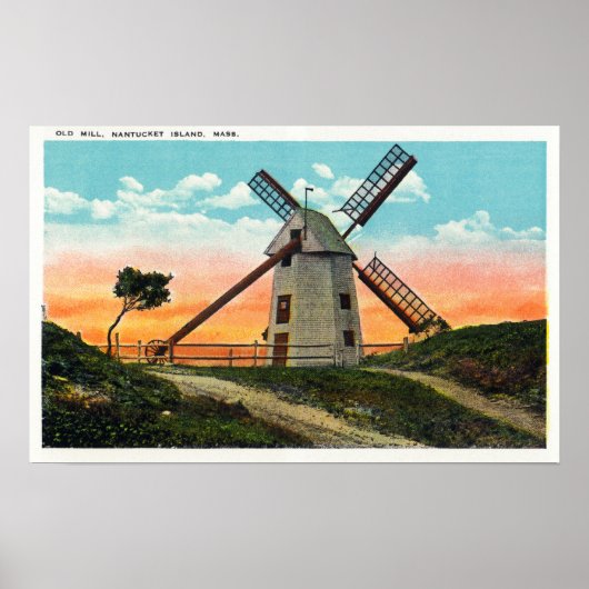 Uitzicht van een oude windmolen poster (Voorkant)
