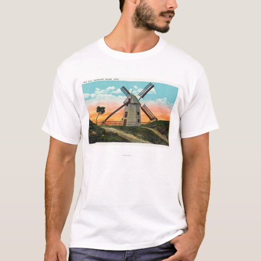 Uitzicht van een oude windmolen t-shirt (Voorkant)