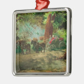 Uitzicht van een podium Coach tussen grote bomen Metalen Ornament (Links)