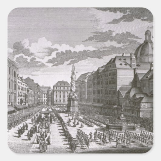 Uitzicht van een processie in de Graben Vierkante Sticker (Voorkant)