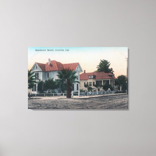 Uitzicht van een Residence Street, Kind op Bike Canvas Afdruk (Voorkant)