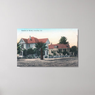 Uitzicht van een Residence Street, Kind op Bike Canvas Afdruk