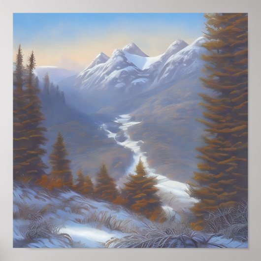 Uitzicht van een sneeuwbergtop poster (Voorkant)