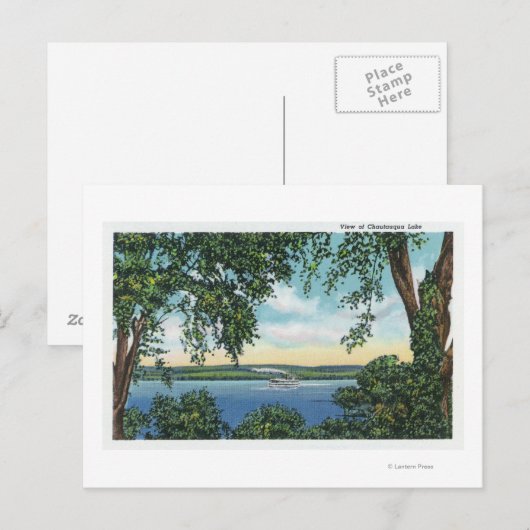 Uitzicht van een Steamboot op het meer Briefkaart (Voorkant / Achterkant)