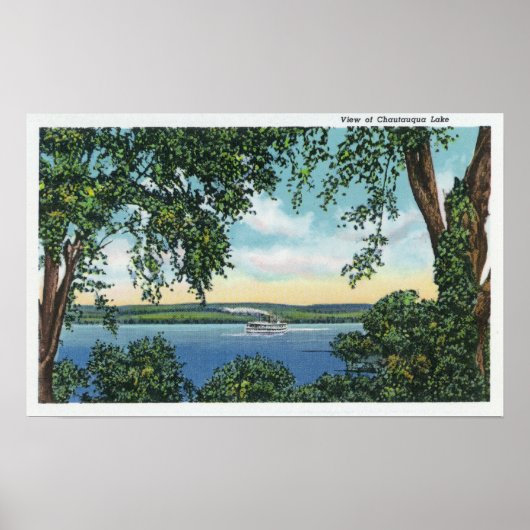 Uitzicht van een Steamboot op het meer Poster (Voorkant)