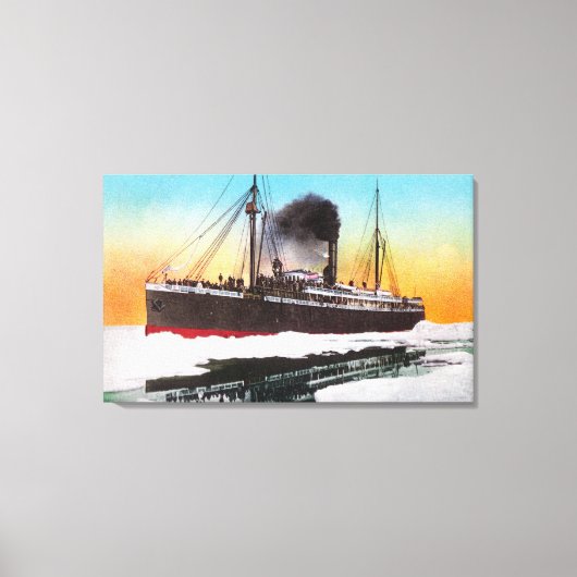 Uitzicht van een steamer in een ijskam canvas afdruk (Voorkant)