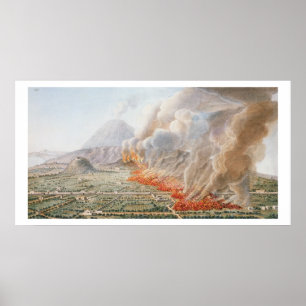 Uitzicht van een uitbarsting van Mt. Vesuvius, die Poster