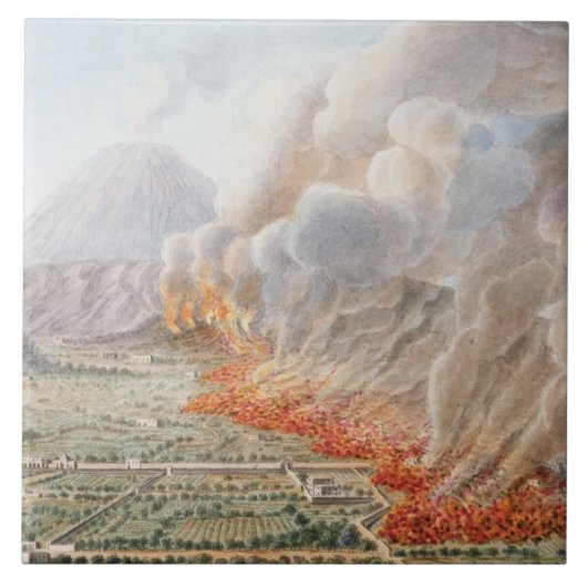 Uitzicht van een uitbarsting van Mt. Vesuvius die Tegeltje (Voorkant)