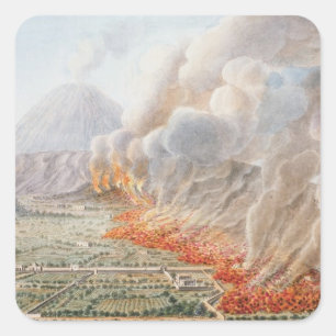 Uitzicht van een uitbarsting van Mt. Vesuvius, die Vierkante Sticker
