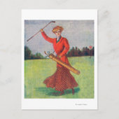 Uitzicht van een vrouw in Red Golfing Briefkaart (Voorkant)