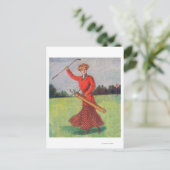 Uitzicht van een vrouw in Red Golfing Briefkaart (Staand voorkant)