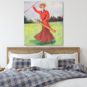 Uitzicht van een vrouw in Red Golfing Canvas Afdruk (Insitu (Slaapkamer))