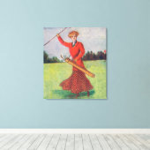 Uitzicht van een vrouw in Red Golfing Canvas Afdruk (Insitu (Houten vloer))