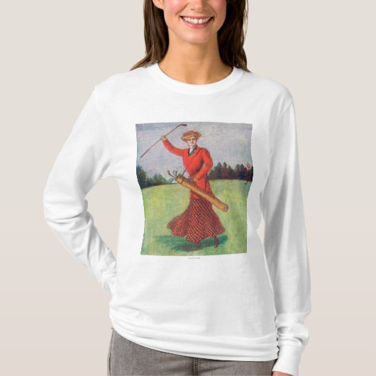 Uitzicht van een vrouw in Red Golfing T-shirt (Voorkant)