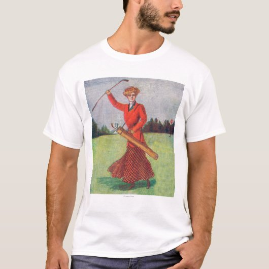 Uitzicht van een vrouw in Red Golfing T-shirt (Voorkant)