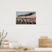 Uitzicht van een Zeppelin-blimp over graasschapen Poster (Keuken)
