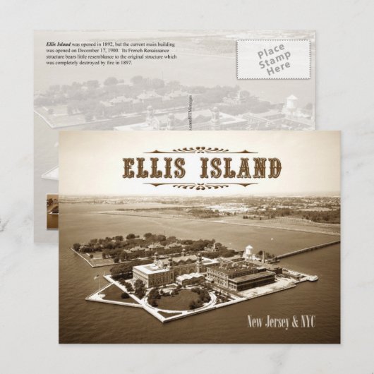 Uitzicht van Ellis Island, NJ & NY Briefkaart (Voorkant / Achterkant)