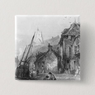 Uitzicht van Folkestone Vierkante Button 5,1 Cm