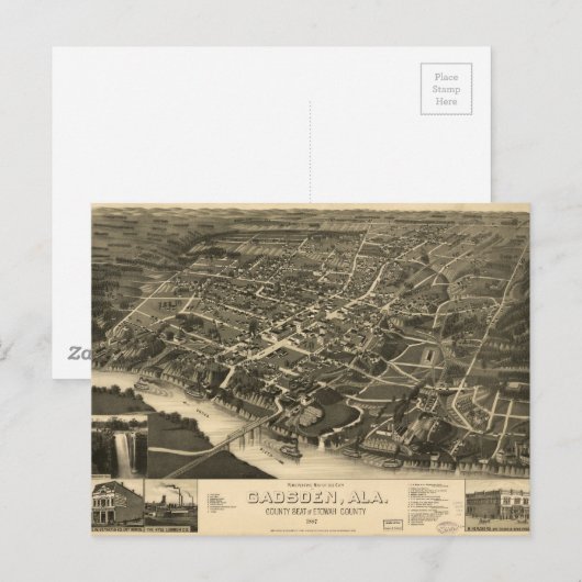 Uitzicht van Gadsden, Alabama (1887) Briefkaart (Voorkant / Achterkant)