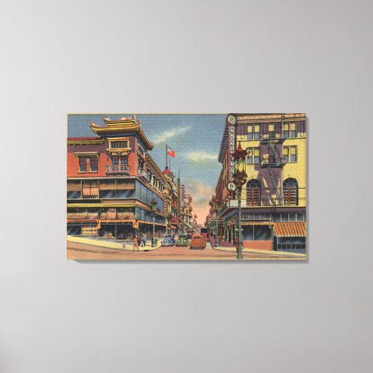 Uitzicht van Grant Avenue, Chinatown Canvas Afdruk (Voorkant)