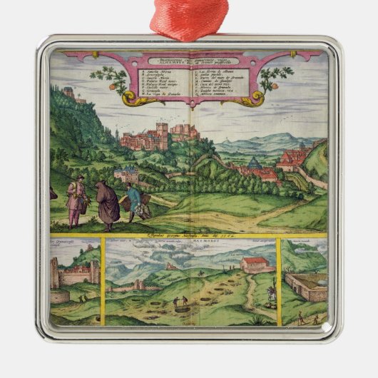 Uitzicht van het Alhambra uit 'Civitates Orbis Ter Metalen Ornament (Voorkant)