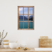 Uitzicht van het Alpenmeer vanaf een raam Poster (Keuken)