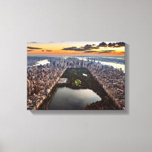 Uitzicht van het centrale park aan de lucht op Sun Canvas Afdruk